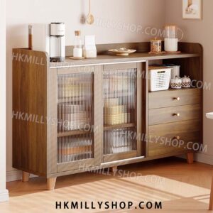 A&0388實木移動門 餐邊櫃 廚房收納櫃 落地置物櫃 茶水櫃 碗櫃 微波爐置物櫃