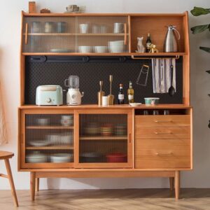 A&1671實木餐邊櫃 餐廳儲物櫃 茶水櫃 碗櫃 高櫃 趟門櫃 移門櫃 酒櫃 多功能儲物櫃帶洞洞板