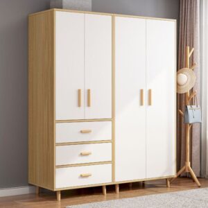 A&0827簡約衣櫃 帶櫃桶 平開門衣櫃 白色加淺胡桃色