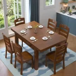 A&0203實木餐桌椅組合 餐檯可折疊餐桌 正方形長方形 四人位一桌四椅 多功能伸縮桌子 家用方桌