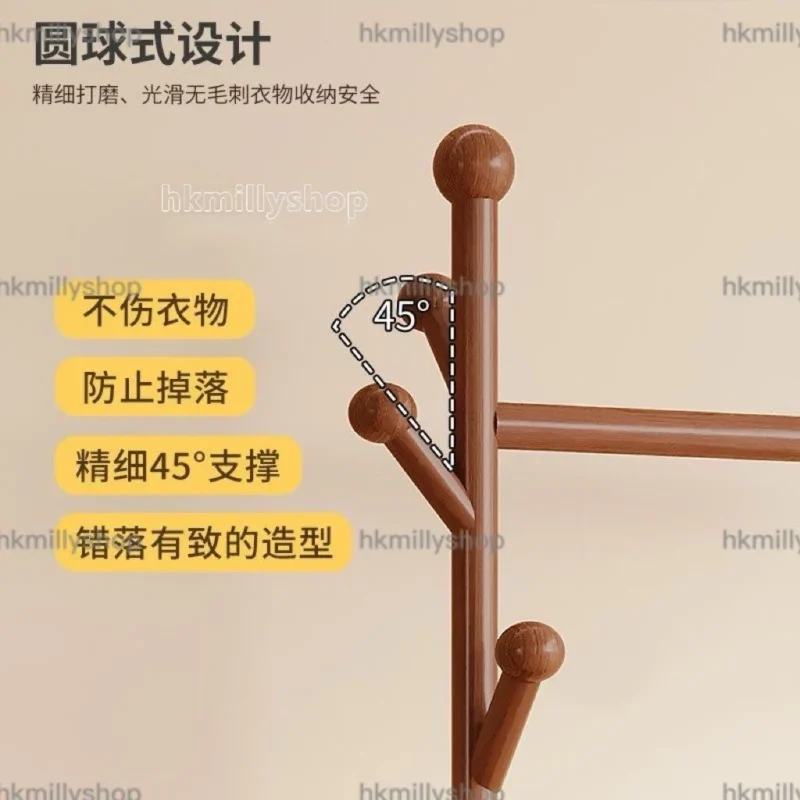 A&1806實木衣帽架 掛衣桿 掛衣架 可移動家用髒衣籃 多功能置物架 收納架 - Image 3