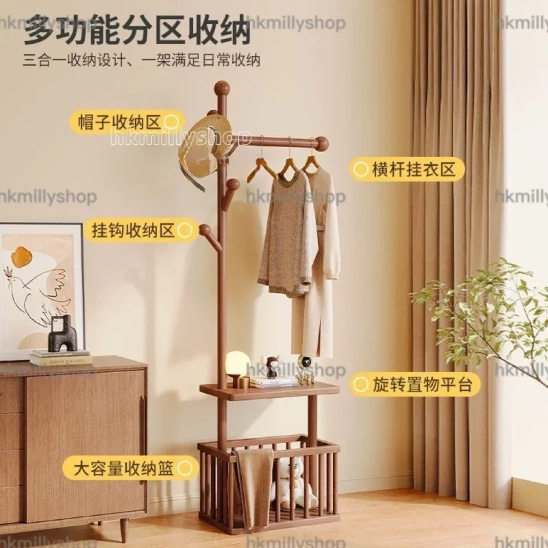 A&1806實木衣帽架 掛衣桿 掛衣架 可移動家用髒衣籃 多功能置物架 收納架 - Image 2