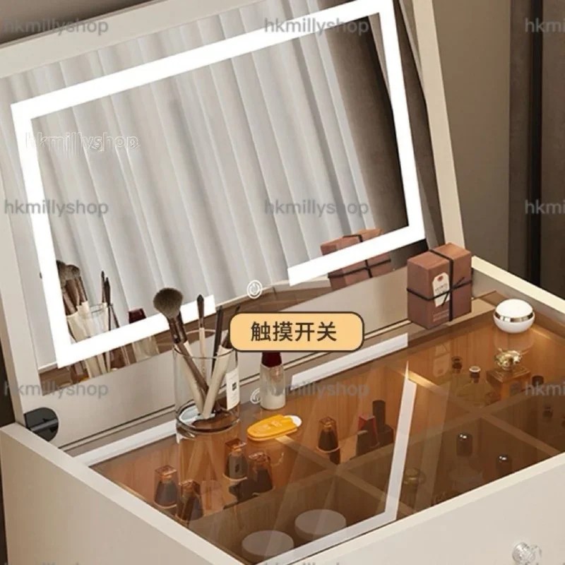 A&1807智能梳妝枱 化妝桌 化妝品收納櫃帶燈 床頭櫃 矮櫃 多功能翻蓋組合收納櫃 桌椅一體櫃 - Image 6