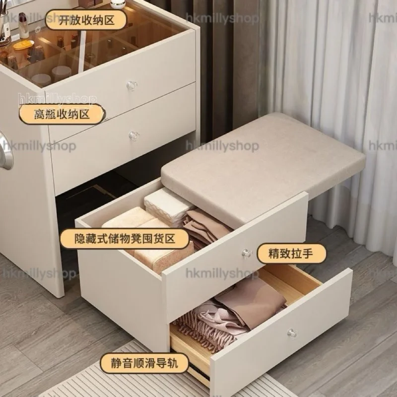 A&1807智能梳妝枱 化妝桌 化妝品收納櫃帶燈 床頭櫃 矮櫃 多功能翻蓋組合收納櫃 桌椅一體櫃 - Image 7