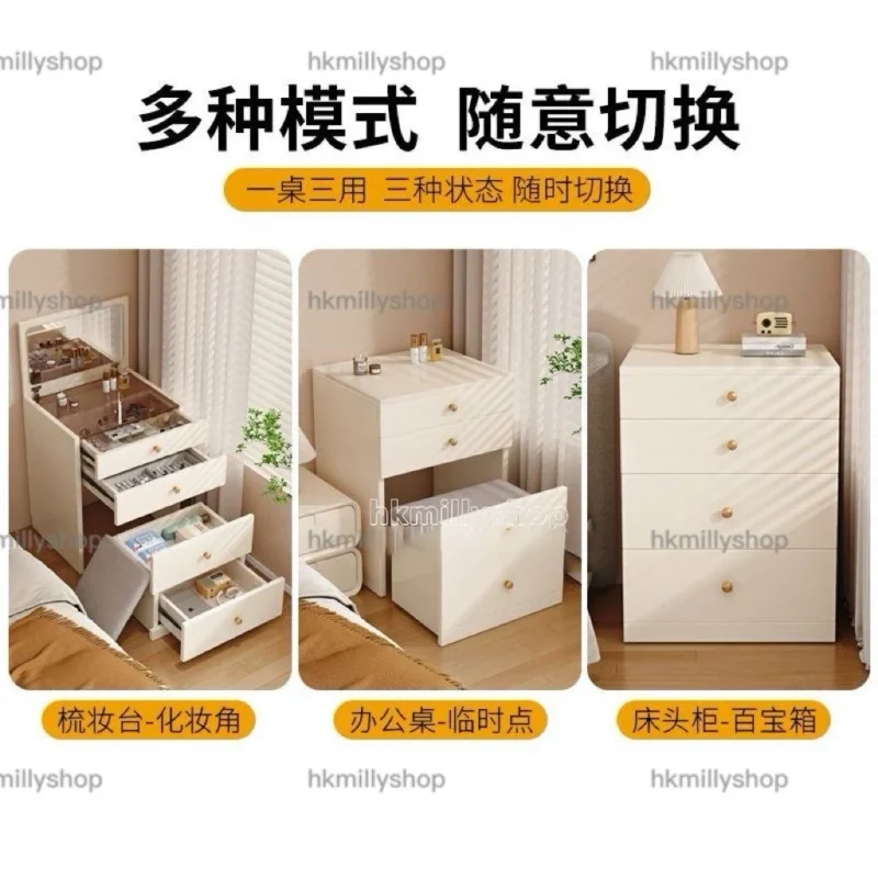 A&1826多功能梳妝台 床頭櫃 帶鏡子 化妝品收納櫃 大容量儲物凳 化妝枱 - Image 3