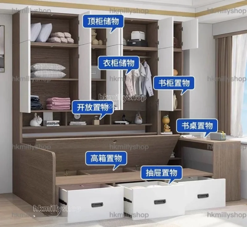 A&1829可訂造尺寸款式實木衣櫃床儲物床組合床榻榻米床架 - Image 3
