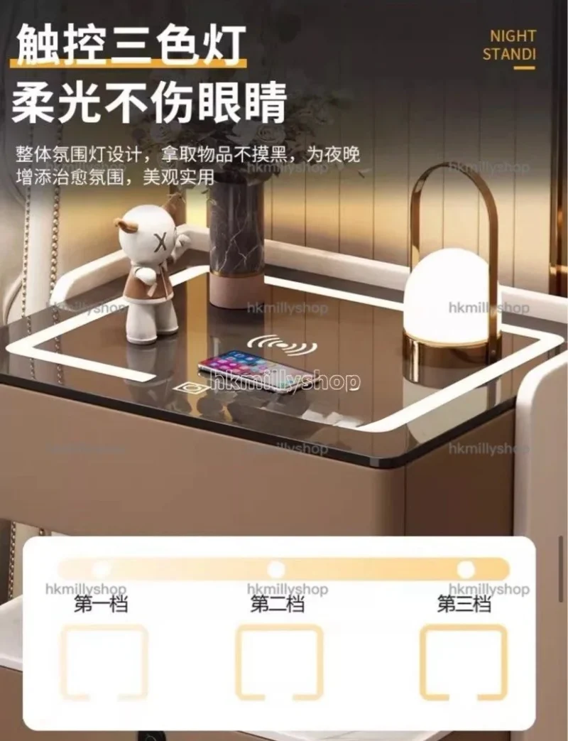 A&1867智能床頭櫃 指紋鎖櫃子 無線快充+USB 只能藍牙音響 三色可調燈光 岩板檯面 - Image 5