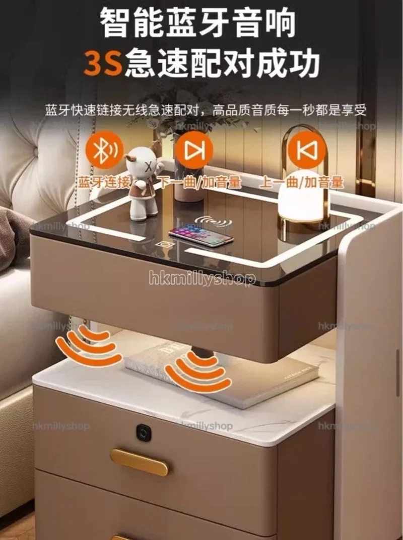 A&1867智能床頭櫃 指紋鎖櫃子 無線快充+USB 只能藍牙音響 三色可調燈光 岩板檯面 - Image 4
