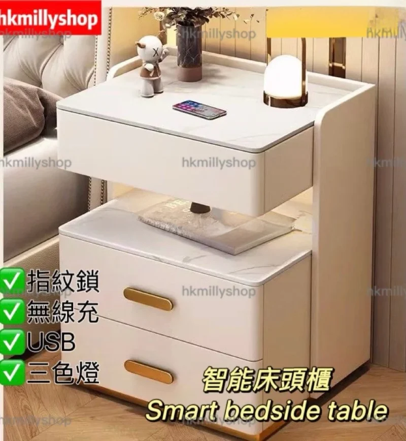 A&1867智能床頭櫃 指紋鎖櫃子 無線快充+USB 只能藍牙音響 三色可調燈光 岩板檯面 - Image 3