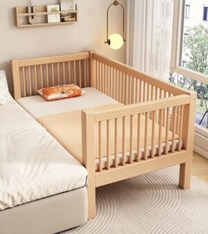 A&1200兒童實木松木櫸木拼接床 加寬床 兒童床 子母床 支持定制 帶護欄 輔助床