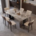 A&1697雲石餐枱實木白蠟木餐桌椅組合