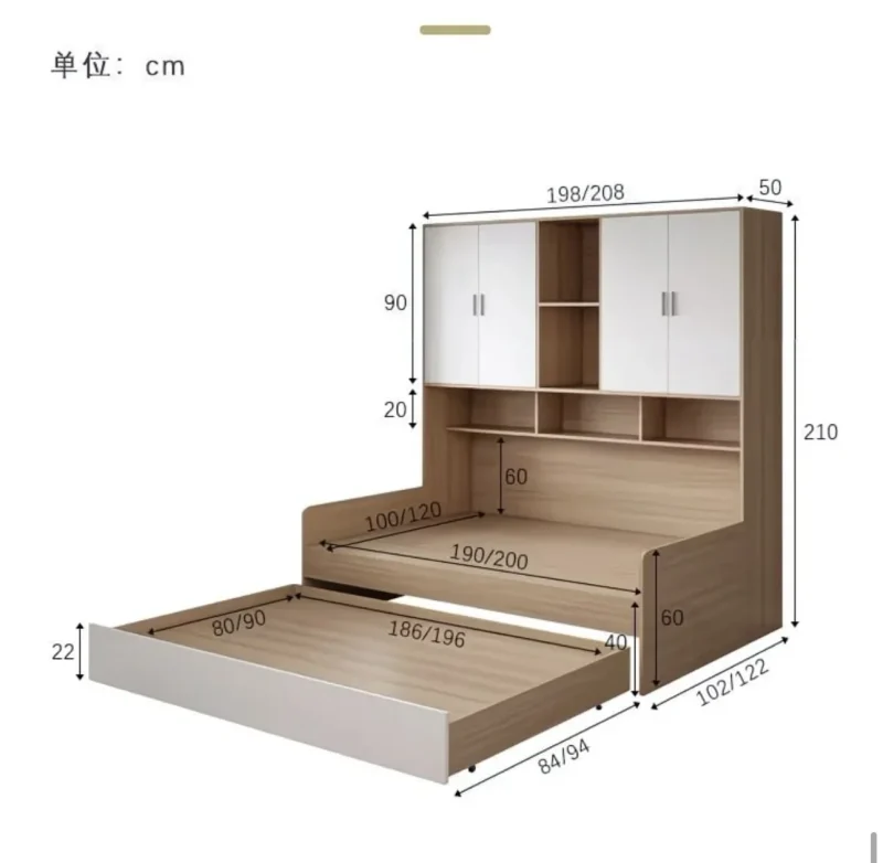 A&0885衣櫃床組合床上下床高箱床儲物床書架書櫃一體床油壓床 - Image 7