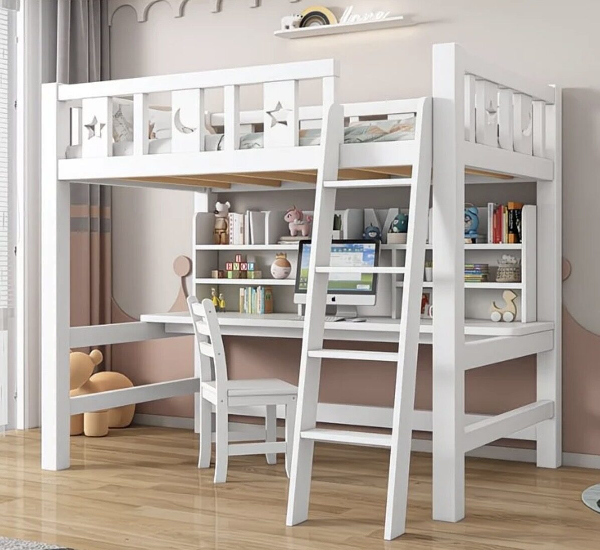 A&1057實木高架床 上下床 兒童床 成人床 單人床 書檯辦公台一體床架 多功能組合床