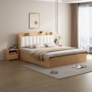 A&1776實木床加固耐用雙人床床頭軟包靠背實木鋪板床架榻榻米床架床褥一體