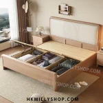 A9007 櫸木實木床北歐雙人主臥床原木1.8m皮質軟包1.5m家用儲物大婚床