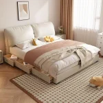 A9004油壓床 奶油風 大象耳朵軟包床 主臥雙人床 家用儲物真皮床 高檔婚床