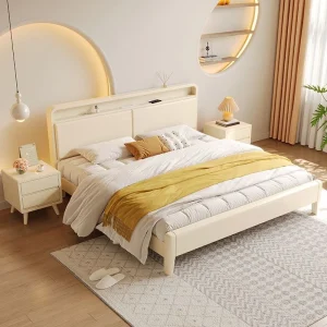 A9005 油壓床 奶油風 金絲胡桃木實木床 雙人主臥 儲物婚床 簡約風格