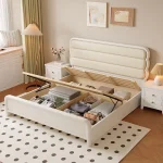 A9006 油壓床 奶油風 儲物床架 全實木床 1.5米臥室家用單人床 1.8米雙人床 氣壓儲物床