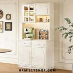 A9030 奶油風 餐邊櫃 高櫃茶水櫃 儲物收納櫃子 家用客廳 小戶型 靠墻置物櫥櫃