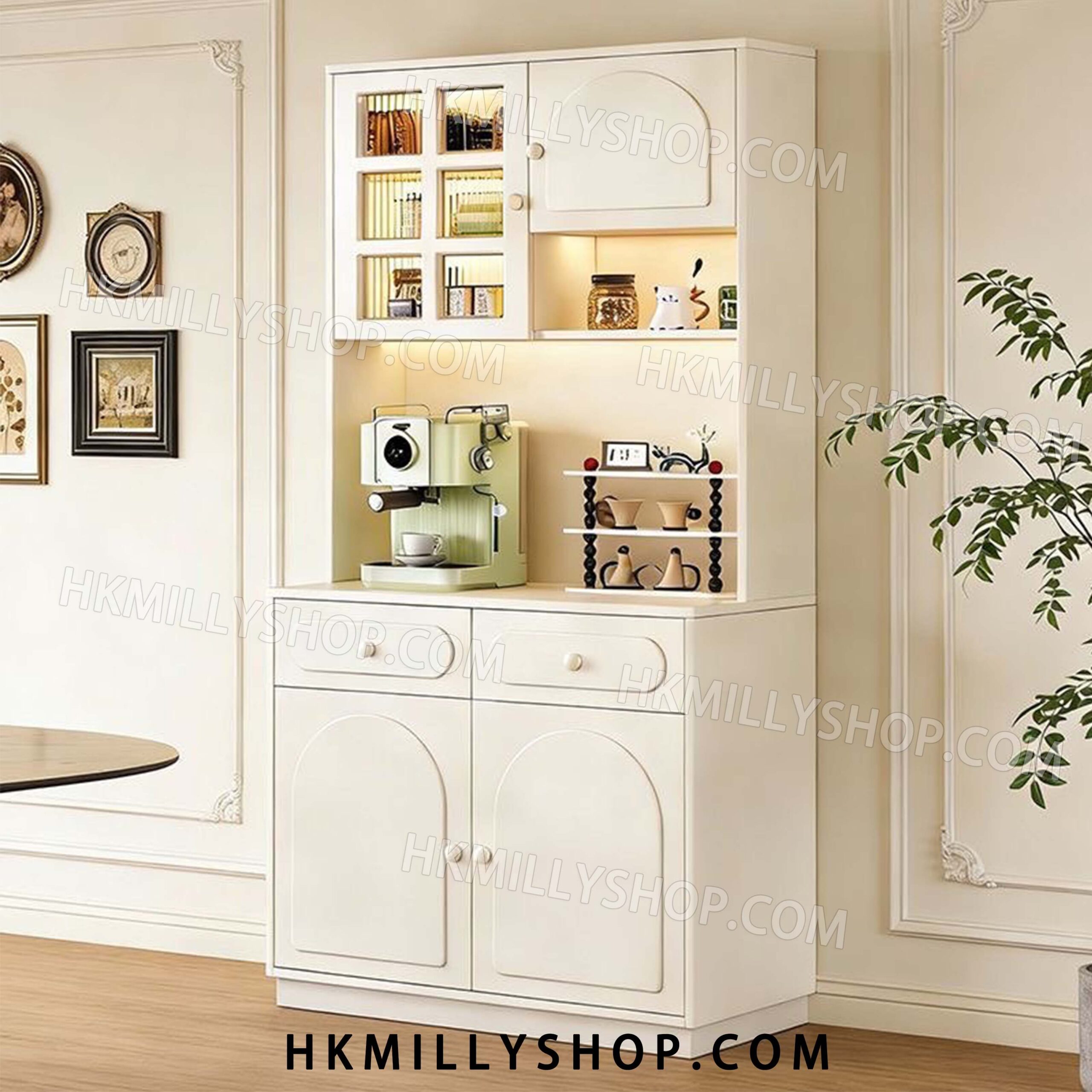 A9030 奶油風 餐邊櫃 高櫃茶水櫃 儲物收納櫃子 家用客廳 小戶型 靠墻置物櫥櫃