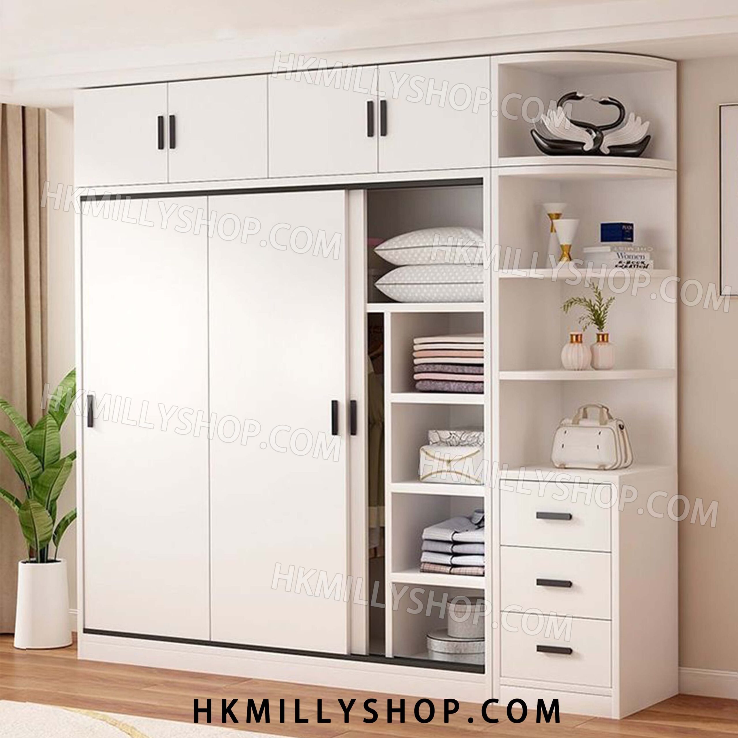 A9047 實木衣櫃 家用臥室簡約現代 推拉門 趟門衣櫥 小戶型 出租屋 大衣櫃