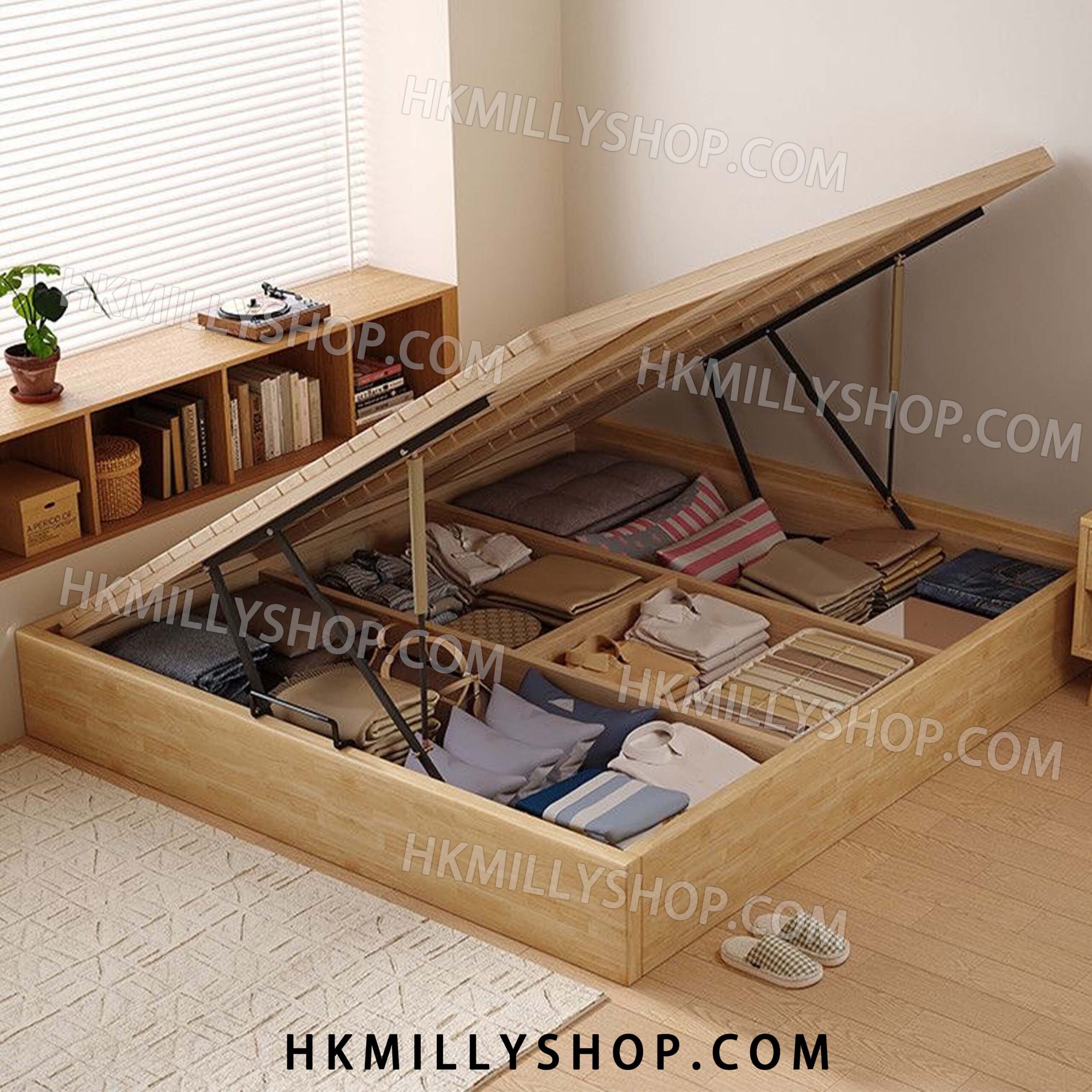 A9048 現代實木床 油壓床 氣壓床 高箱儲物床 塌塌米 小戶型 無床頭 收納床 榻榻米床