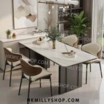 A9056 意式極簡巖板餐桌 餐枱 會議桌 長方形客廳家用餐桌 不銹鋼高級感西餐桌 飯桌