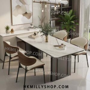 A9056 意式極簡巖板餐桌 餐枱 會議桌 長方形客廳家用餐桌 不銹鋼高級感西餐桌 飯桌