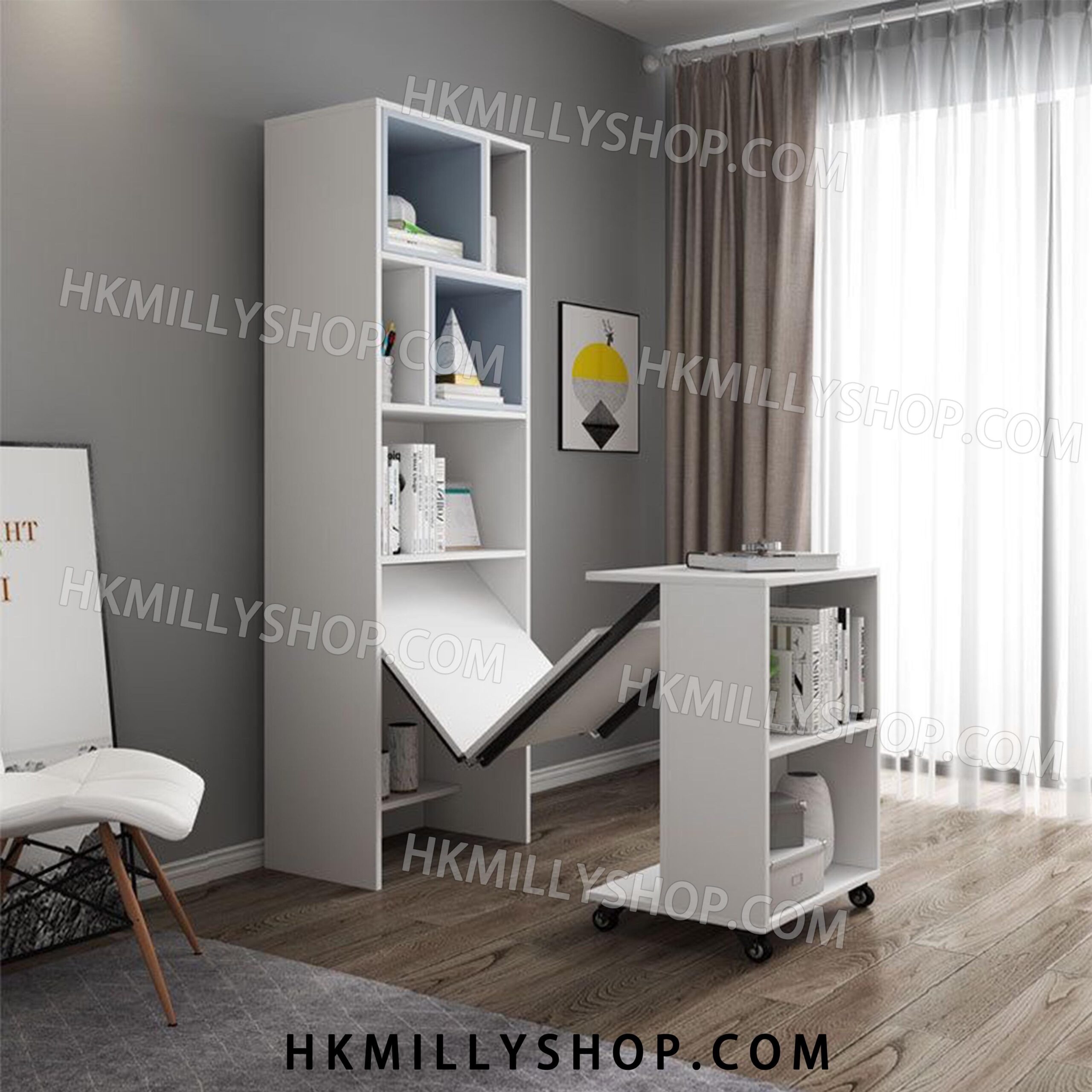 A9059 折疊實木書枱 折疊書桌 折疊書架 折疊書櫃 一體組合書櫃 家用小戶型伸縮寫字辦公電腦桌