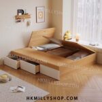 A9060 實木床 現代簡約 床架 儲物床 雙人床 高箱無床頭收納床 小戶型榻榻米床 單人床