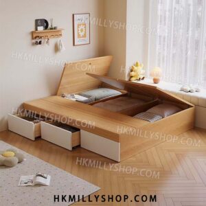 A9060 實木床 現代簡約 床架 儲物床 雙人床 高箱無床頭收納床 小戶型榻榻米床 單人床