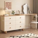 A9067 奶油原木風梳妝台 鬥櫃一體 實木化妝桌 臥室現代簡約 化妝枱 儲物櫃 電腦枱