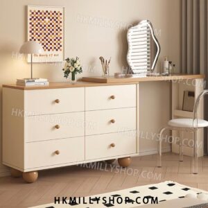 A9067 奶油原木風梳妝台 鬥櫃一體 實木化妝桌 臥室現代簡約 化妝枱 儲物櫃 電腦枱