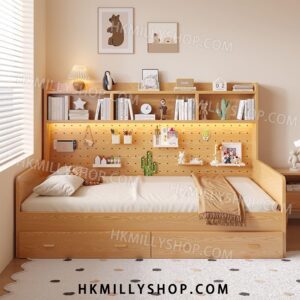 A9074 實木床架 兒童床 書架床櫃一體 多功能臥室小戶型儲物床 現代男女孩榻榻米單人床