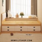 A9075 實木衣櫃床 實木床架 榻榻米床架 定制帶收納功能的儲物床 小房間高箱床 雙人床