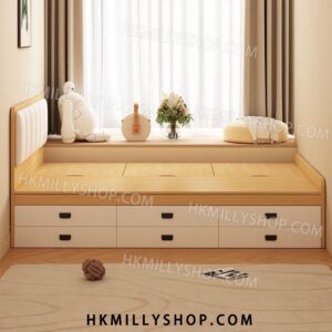 A9075 實木衣櫃床 實木床架 榻榻米床架 定制帶收納功能的儲物床 小房間高箱床 雙人床