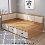 A9076 榻榻米床架 小戶型儲物軟包床架 抽屜落地兒童床 帶圍欄簡約現代板式床 可訂造尺寸