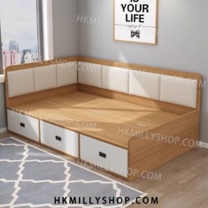 A9076 榻榻米床架 小戶型儲物軟包床架 抽屜落地兒童床 帶圍欄簡約現代板式床 可訂造尺寸