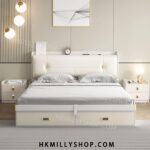 A9078 油壓床 白色輕奢氣動高箱儲物床 現代簡約臥室收納小戶型 單人床 雙人床