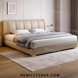 A9080 實木油壓床 奶油風皮藝床 現代簡約高端大氣主臥室儲物床 新款鋼琴鍵雙人軟包婚床