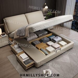 A9081 實木油壓床 大象耳朵皮床 現代簡約主臥室雙人床 小戶型意式輕奢軟包婚床