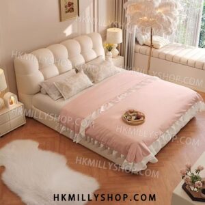 A9082 實木油壓床 儲物床 風白色奶油泡芙皮藝床 小戶型軟靠儲物結婚床