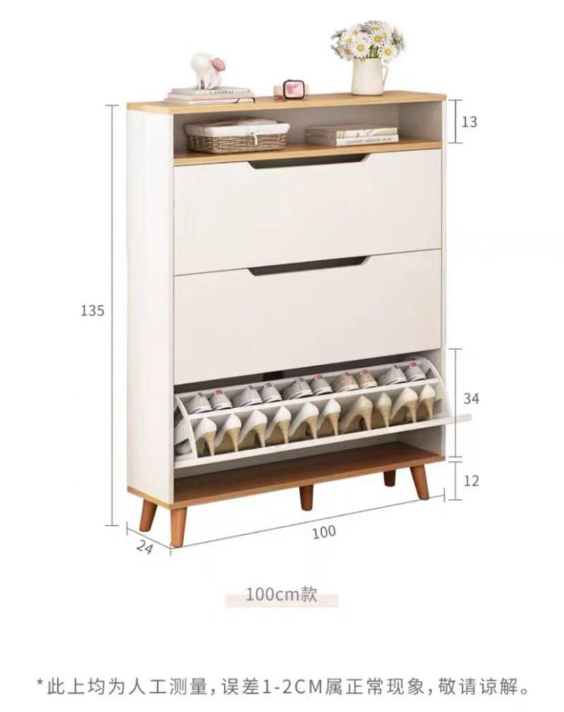 A&0025鞋櫃 白色加橡膠木色 60*24*135cm - Image 11