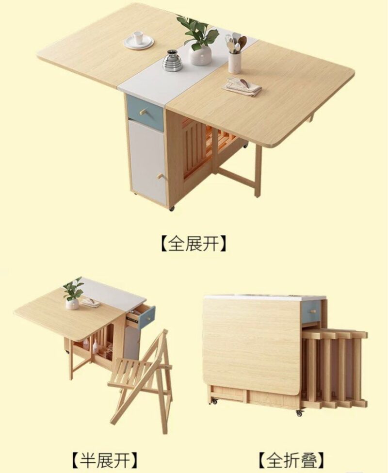 A&0290免安裝多功能伸縮餐枱椅組合 折疊桌 摺枱 餐邊櫃組合櫃 小戶型家用餐桌 飯枱 - Image 6