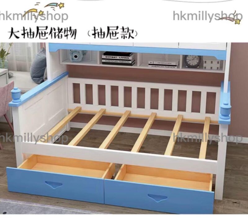 A&0472實木衣櫃床 多顏色選擇 兒童床 組合床 書櫃床 書架床 多功能小戶型省空間儲物床 一體床 - Image 6