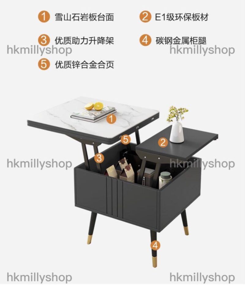 A&0541茶几餐枱組合枱 多功能桌子 茶几餐桌兩用 岩板桌面 折疊枱 食飯枱 飯桌 邊幾 - Image 6
