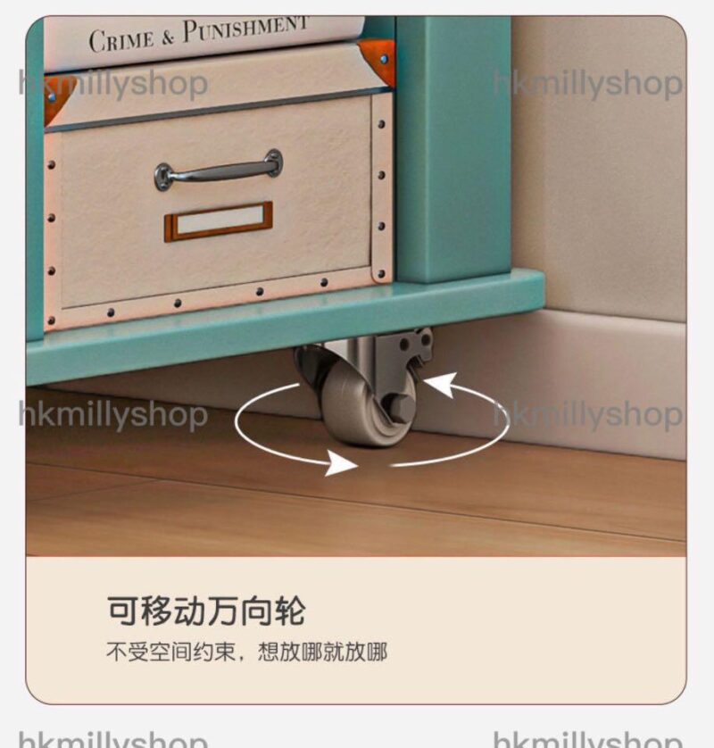 A&0580大容量書櫃 收納櫃 書架 落地收納架 置物架 可移動帶轆簡易兒童書櫃 360°旋轉 - Image 6