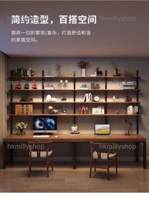 A&0612實木書枱書桌書架組合雙人位長枱辦公枱學習枱電腦桌組合枱長桌