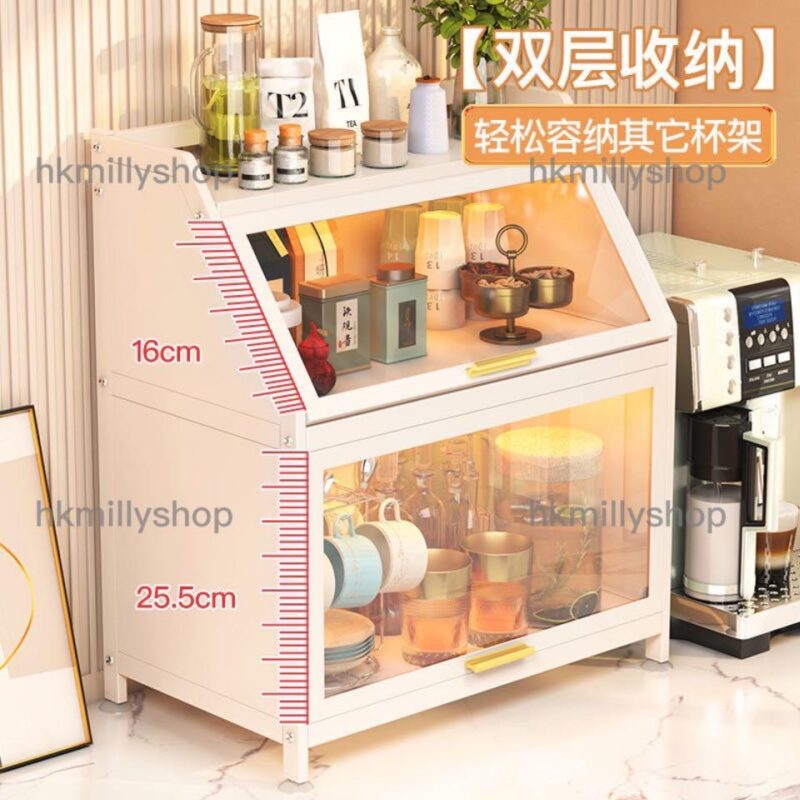 A&0626防塵置物架 水杯架 廚房收納架 玻璃茶水櫃 瀝水架 咖啡杯收納櫃 - Image 4