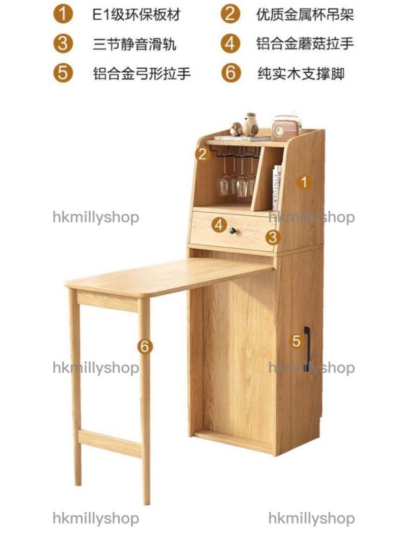 A&0725多功能折疊桌 餐桌 吧枱 餐枱一體 儲物酒櫃 家用隔斷櫃子 高腳枱 折疊枱 - Image 10